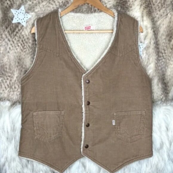 Vintage Western Levi’s Sherpa Jacket Corduroy Vest - Picture 1 of 7